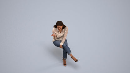 realistic 3D people woman casual sitting, render-ready for V-Ray and Corona, FBX OBJ, back view render