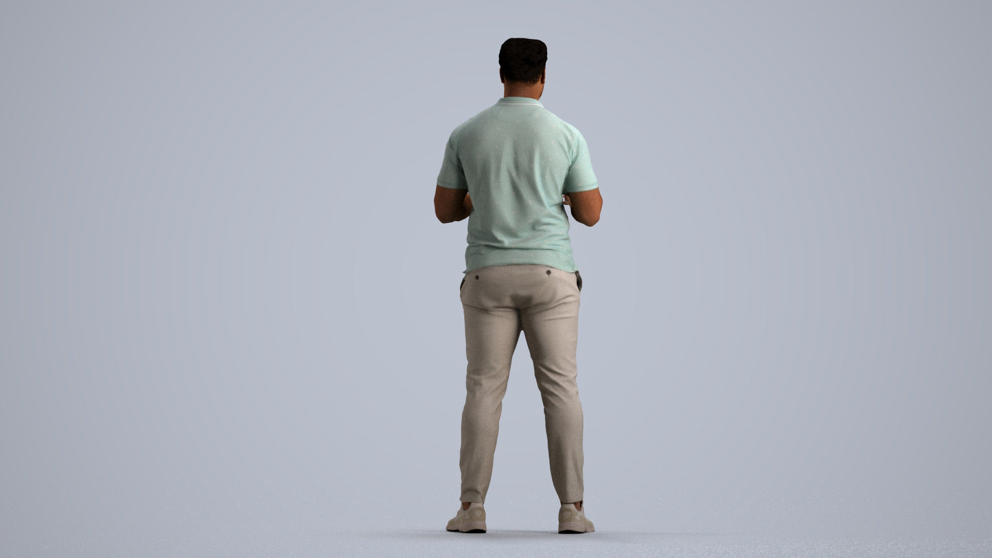 3D scanned man standing casual, photorealistic archviz people for Enscape and SketchUp, front view render