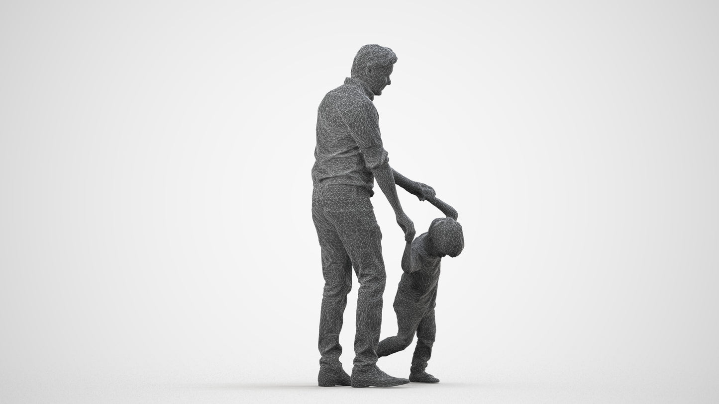 3D human model boy casual kids, photogrammetry scanned person for archviz, wireframe side view