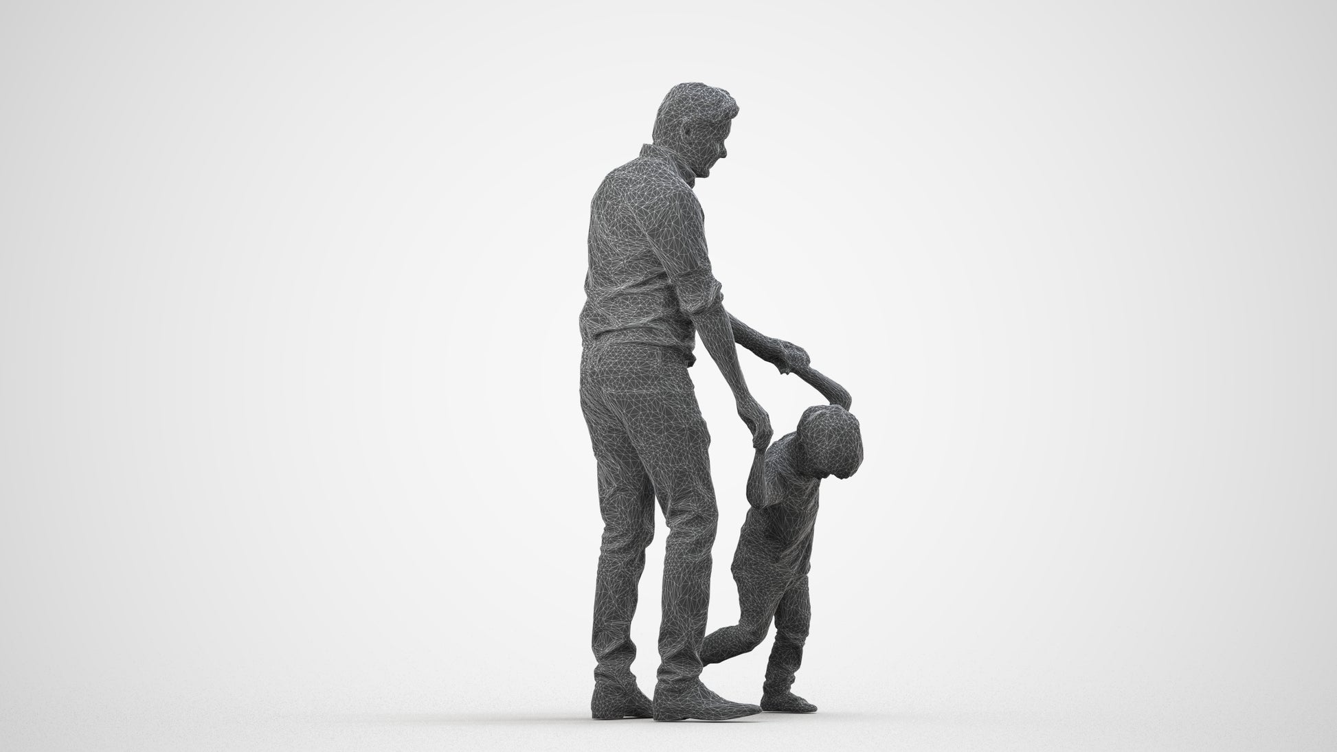 3D human model boy casual kids, photogrammetry scanned person for archviz, wireframe side view