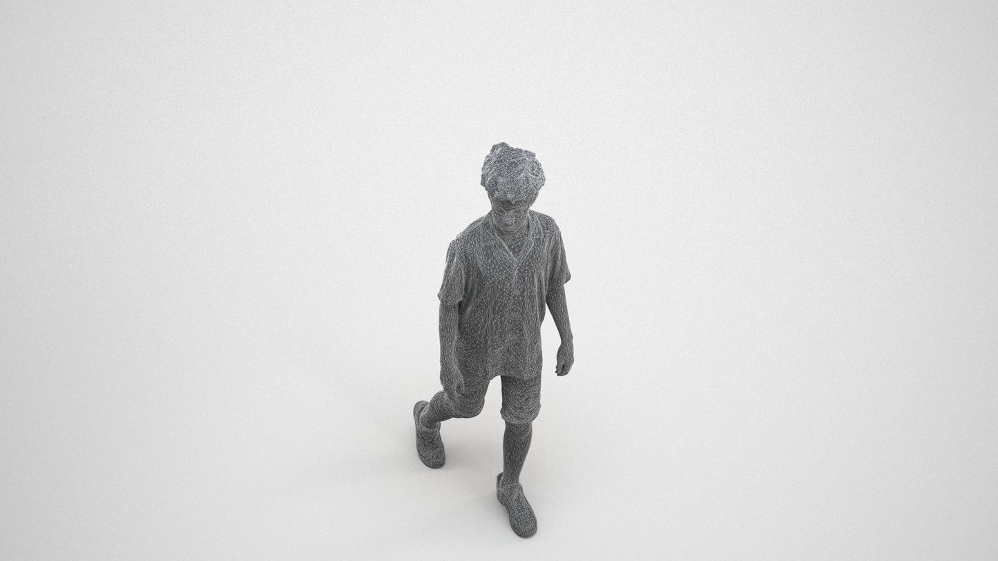 realistic 3D boy casual kids, scanned archviz people for Blender and 3ds Max, wireframe three-quarter view