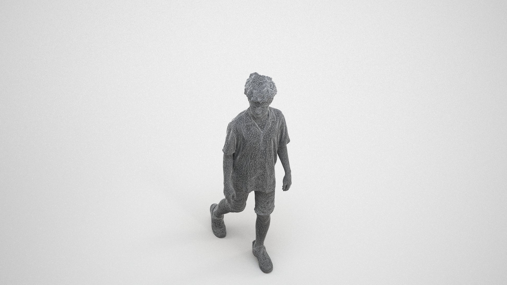 realistic 3D boy casual kids, scanned archviz people for Blender and 3ds Max, wireframe three-quarter view