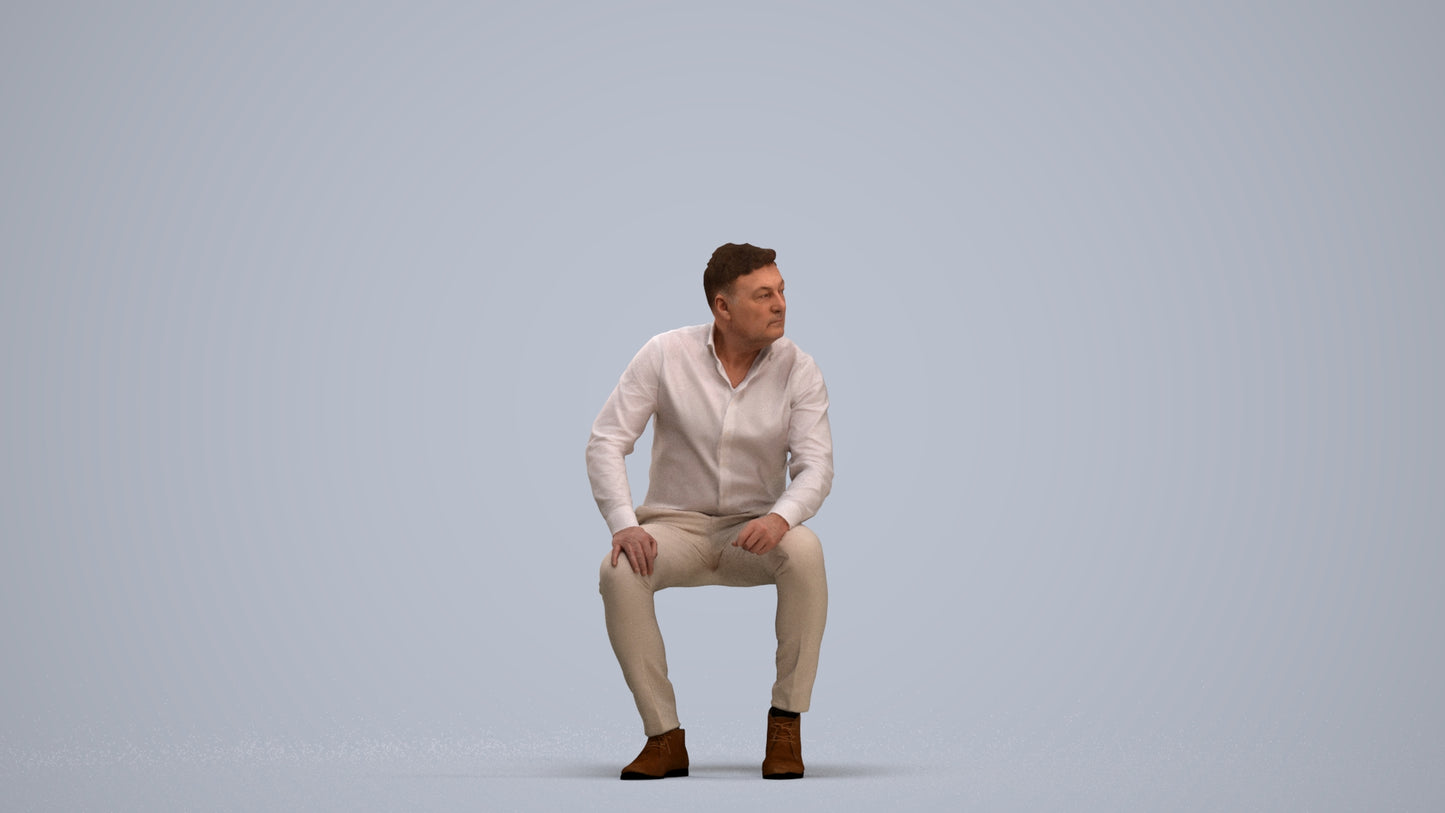3D scanned man sitting casual, photorealistic archviz people for Enscape and SketchUp, standing pose render
