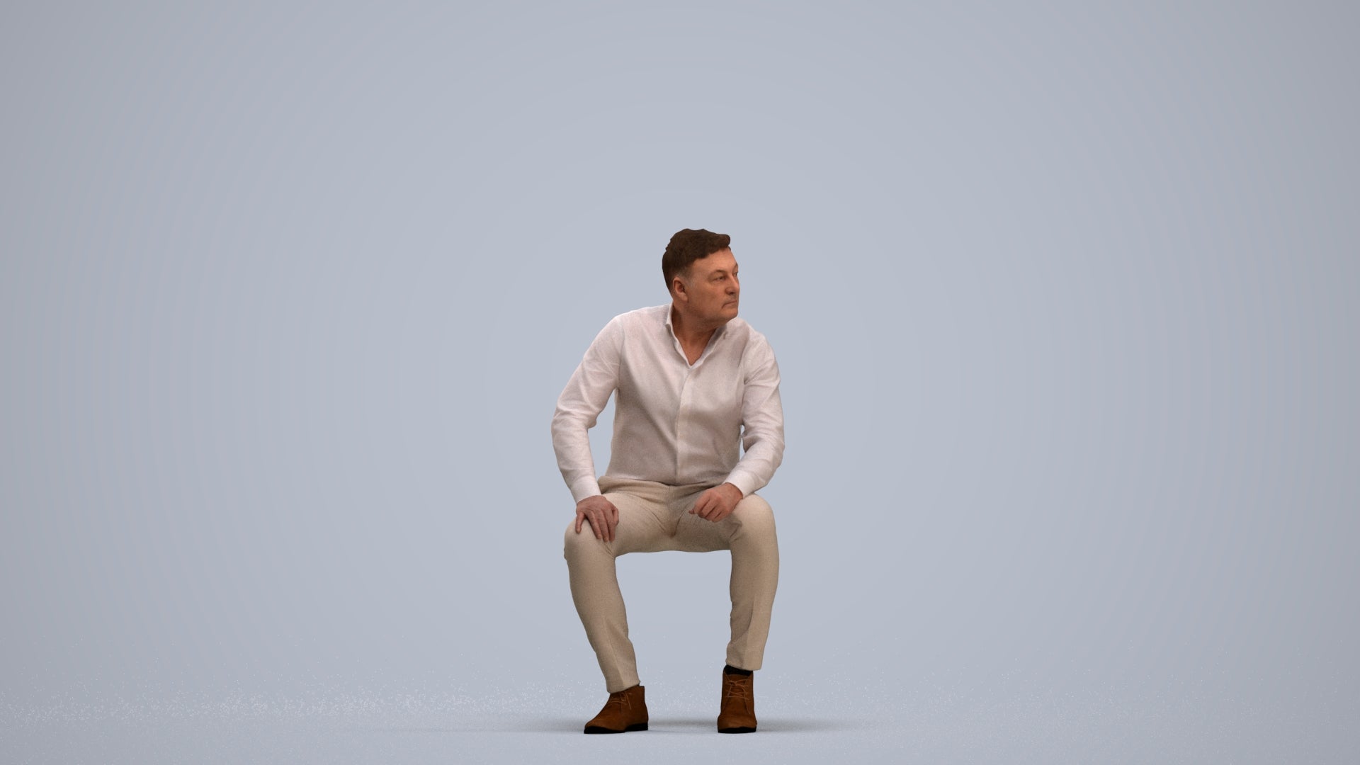 3D scanned man sitting casual, photorealistic archviz people for Enscape and SketchUp, standing pose render