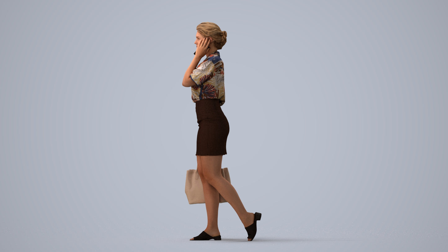 3D scanned woman shopping casual, photorealistic archviz people for Enscape and SketchUp, three-quarter view render