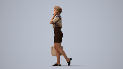 3D scanned woman shopping casual, photorealistic archviz people for Enscape and SketchUp, three-quarter view render