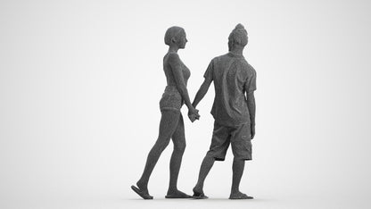 3D people model woman couple, scanned human for 3ds Max rendering, wireframe front view