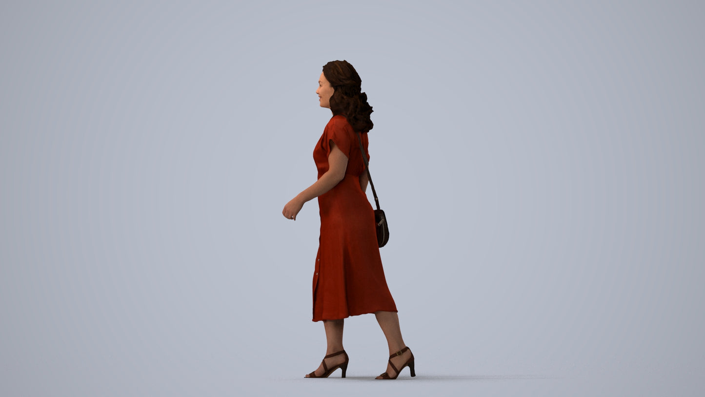 realistic 3D woman casual standing, scanned archviz people for Blender and 3ds Max, three-quarter view render