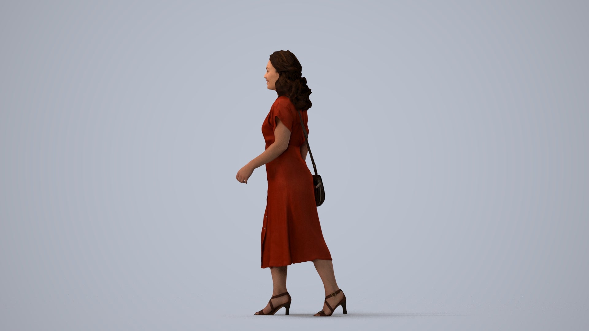 realistic 3D woman casual standing, scanned archviz people for Blender and 3ds Max, three-quarter view render