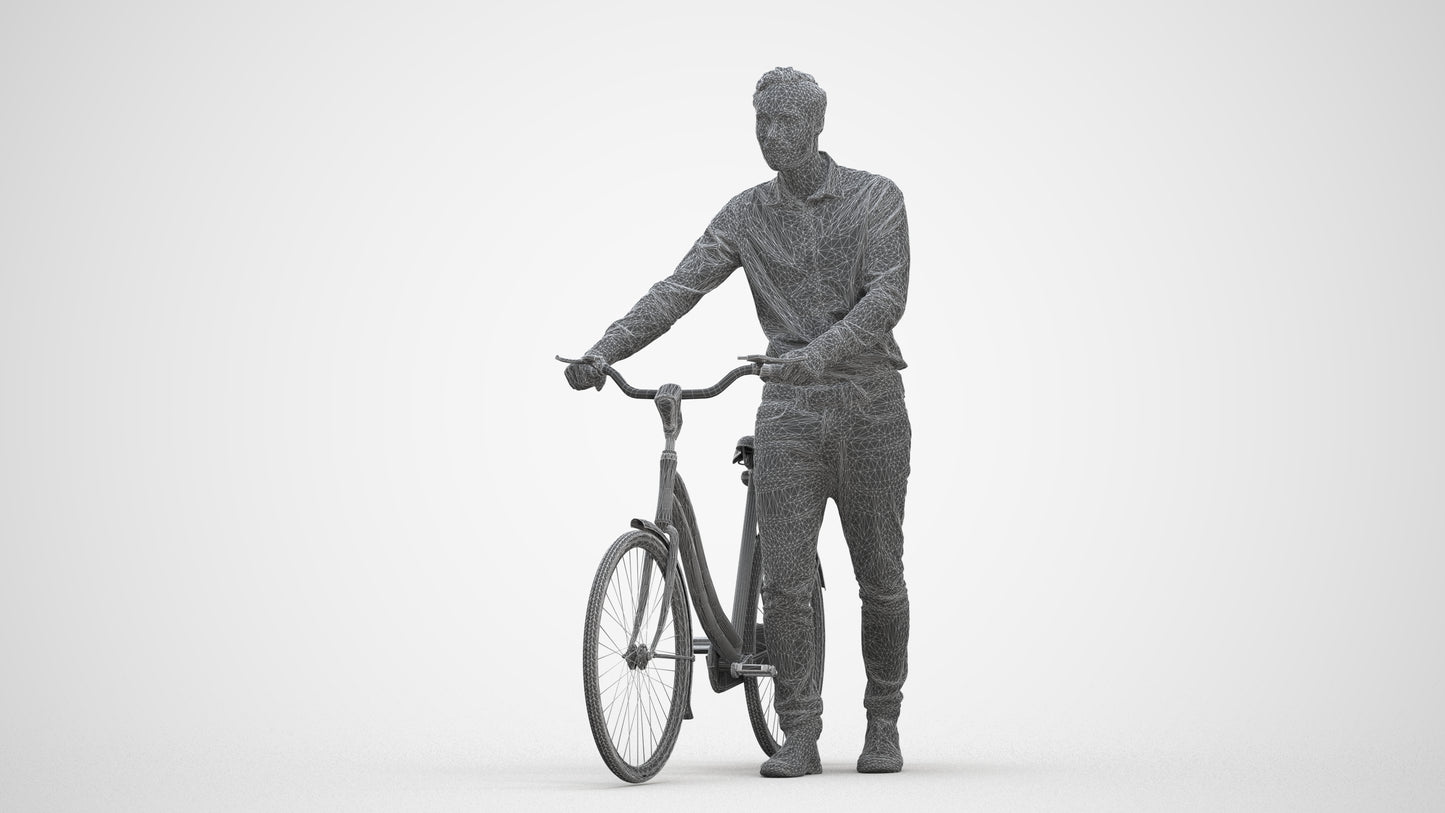 scanned 3D man casual cycling, photogrammetry people for Enscape and V-Ray, three-quarter front view render