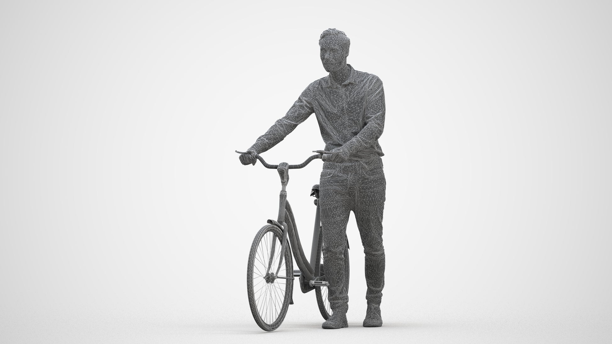 scanned 3D man casual cycling, photogrammetry people for Enscape and V-Ray, three-quarter front view render