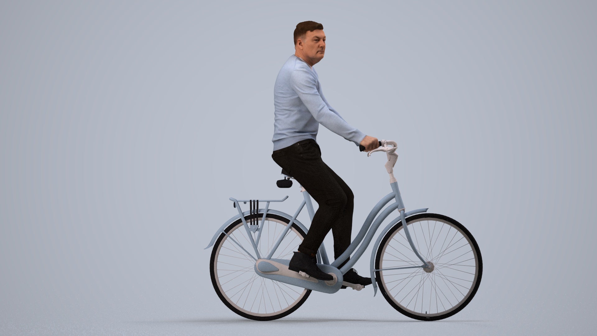realistic 3D people man casual cycling, render-ready for V-Ray and Corona, FBX OBJ, side view render