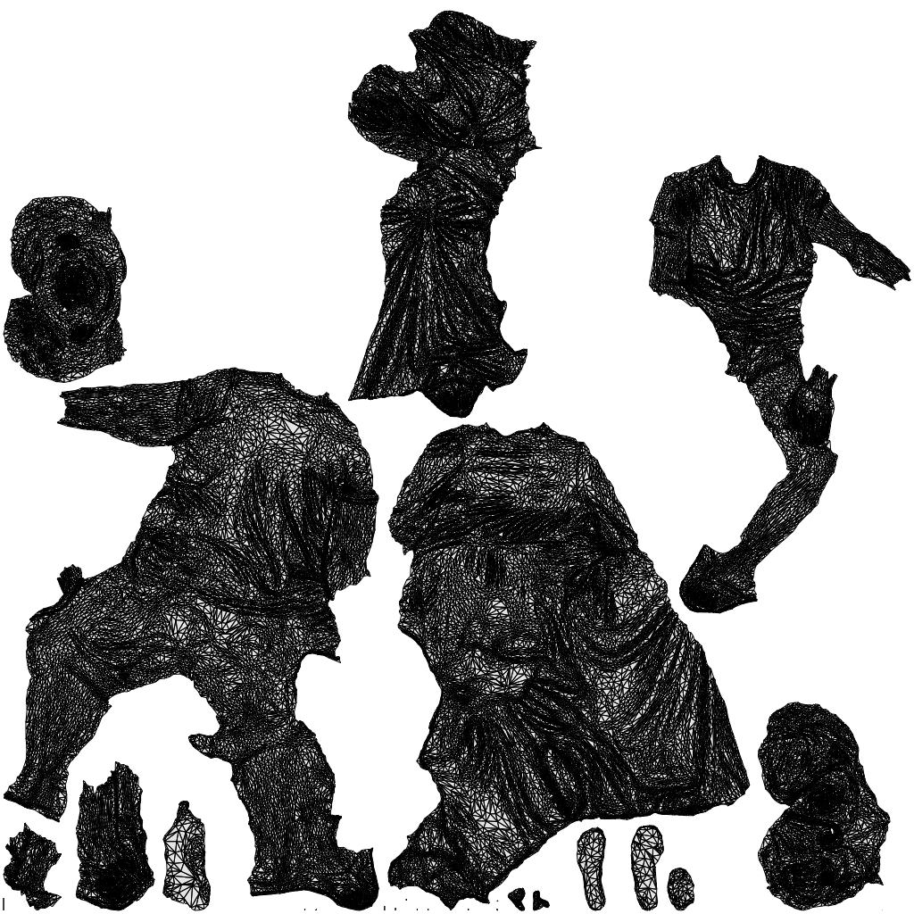 scanned 3D senior woman casual couple, photogrammetry people for Enscape and V-Ray, wireframe top-down view