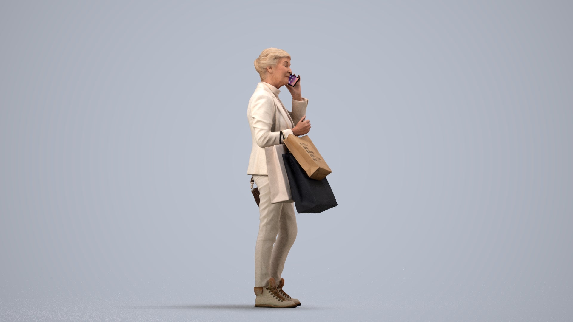 3D people model senior woman casual mix, scanned human for 3ds Max rendering, side view render