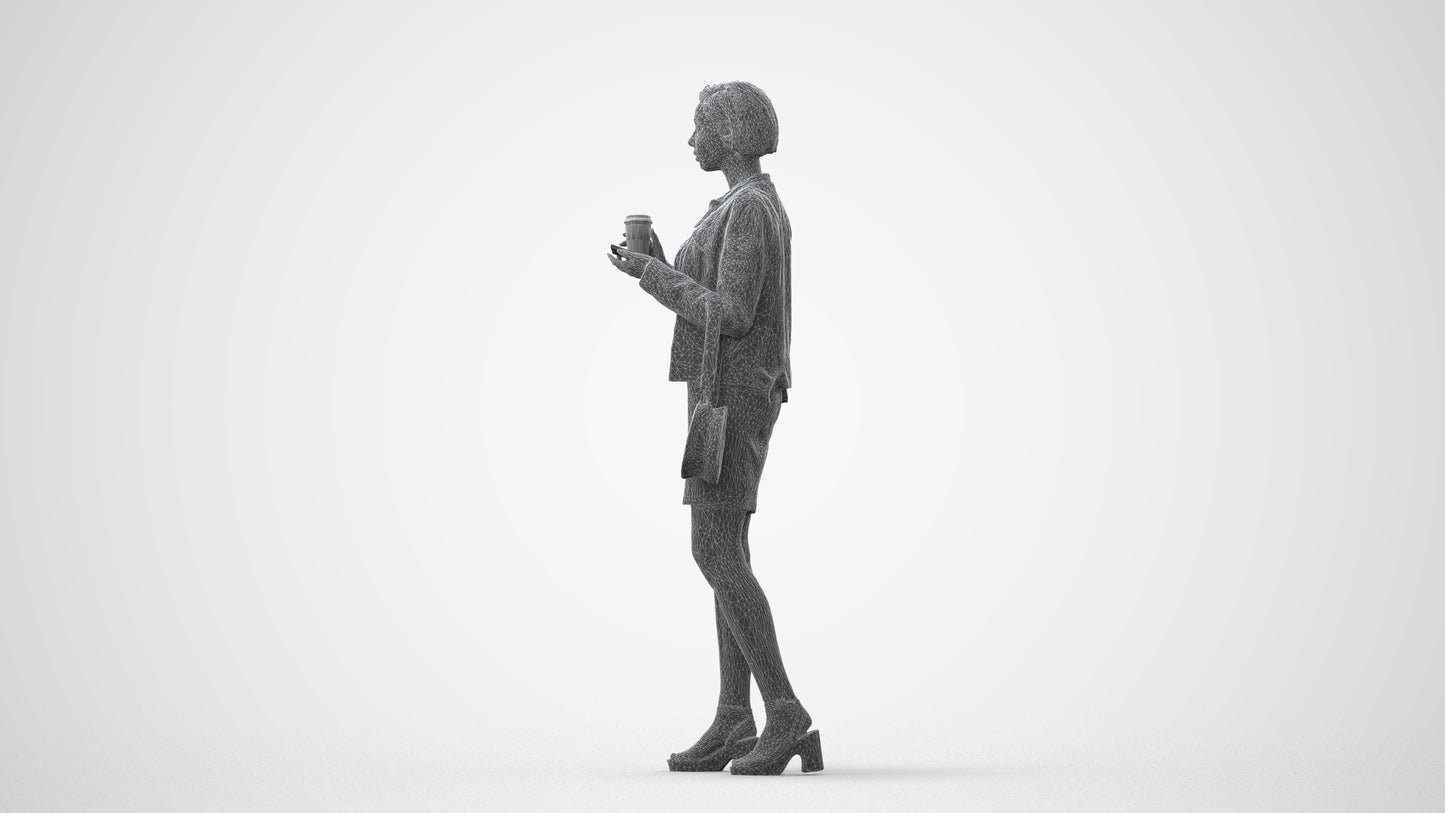 realistic 3D human woman casual standing, archviz people FBX OBJ for Blender, square thumbnail