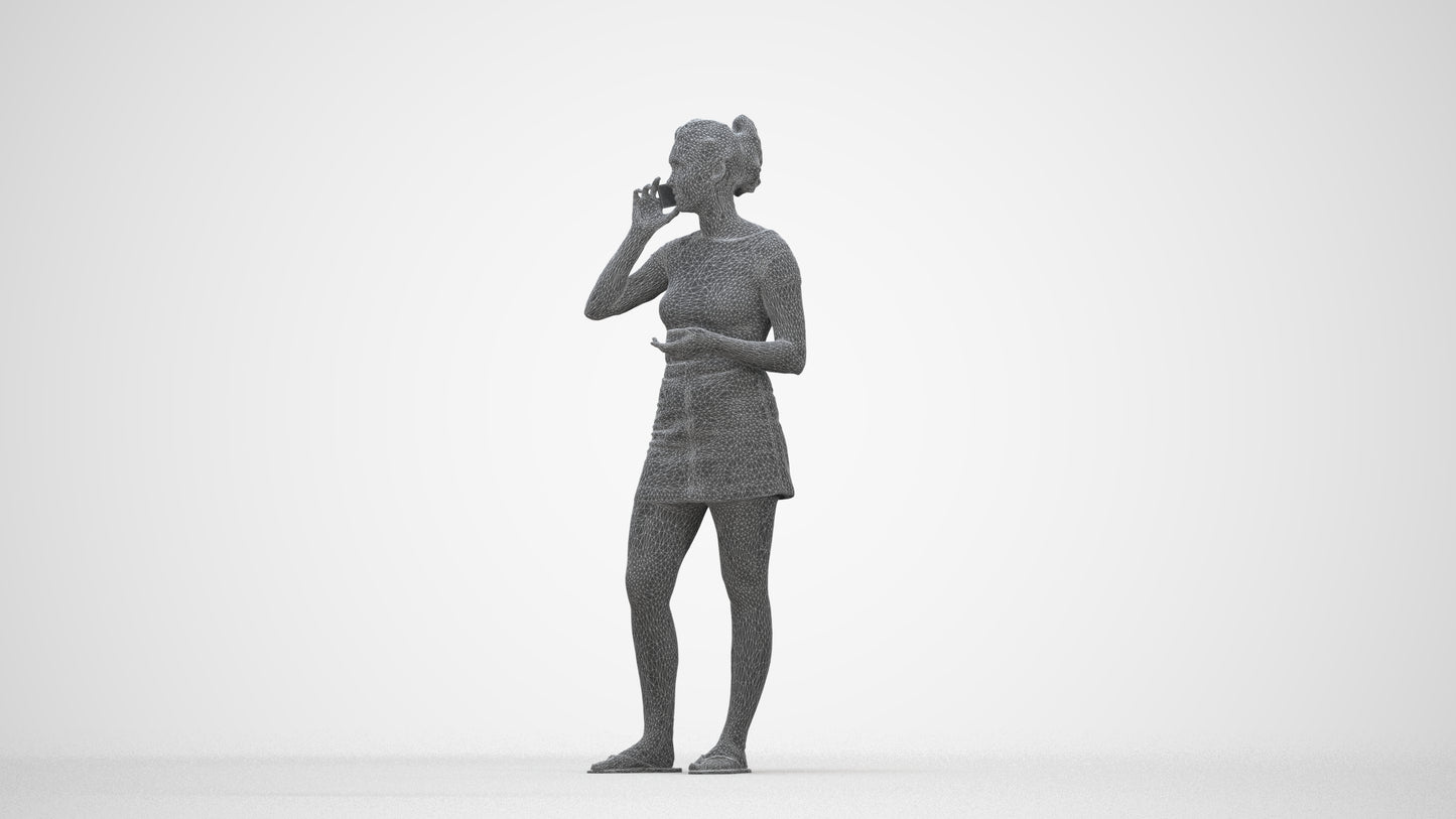 realistic 3D woman casual standing, scanned archviz people for Blender and 3ds Max, wireframe back view