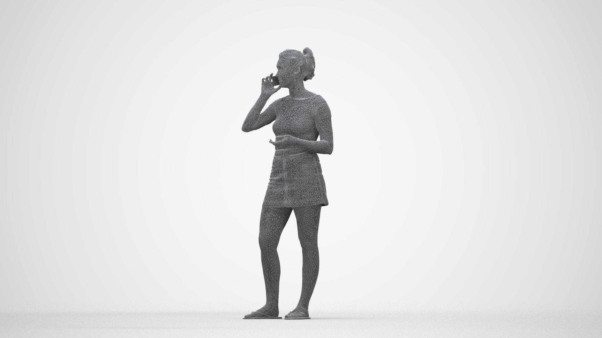 realistic 3D woman casual standing, scanned archviz people for Blender and 3ds Max, wireframe back view