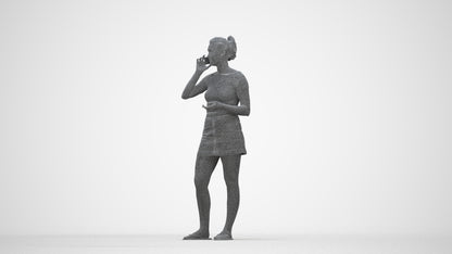 realistic 3D woman casual standing, scanned archviz people for Blender and 3ds Max, wireframe back view