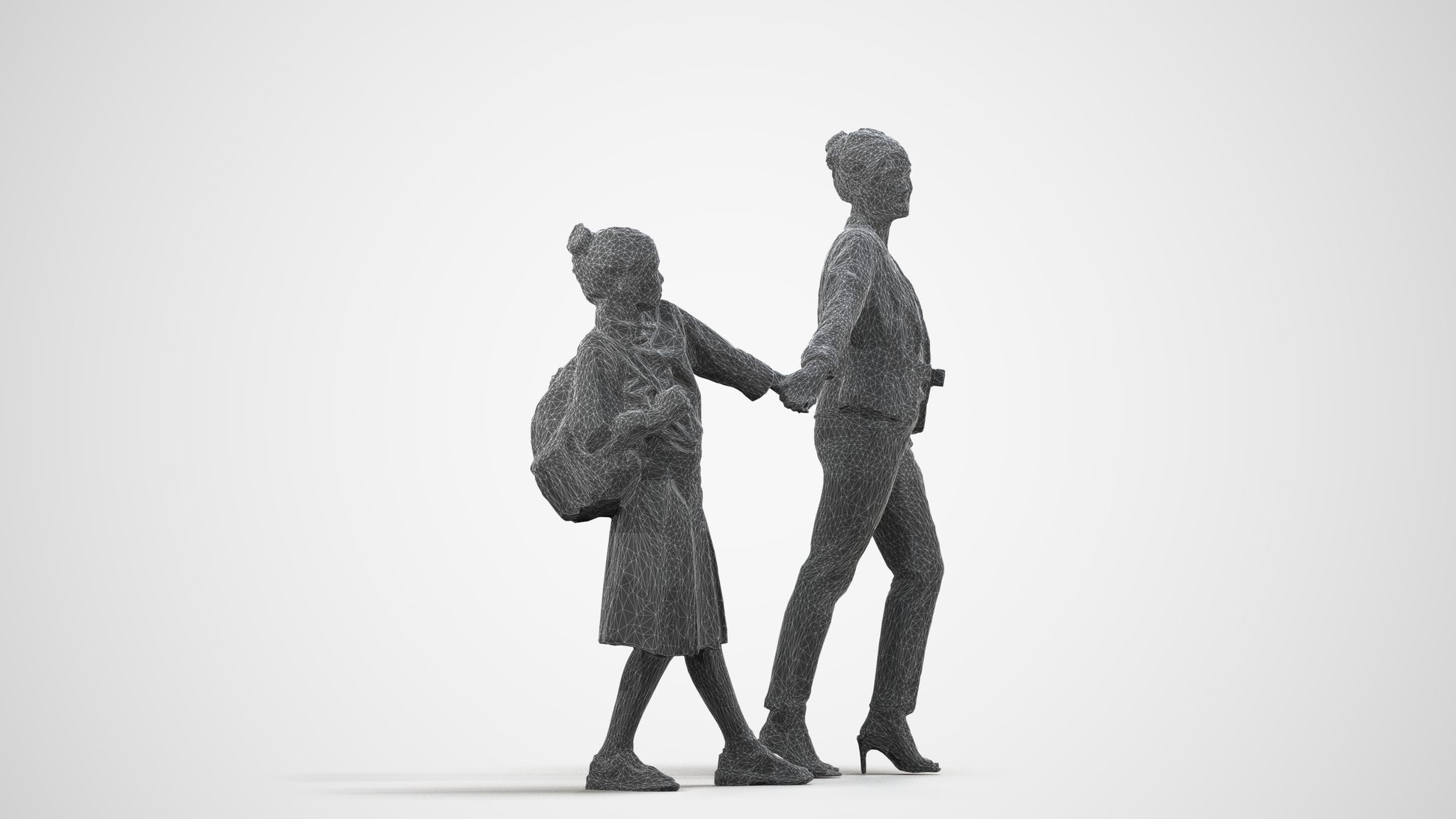 realistic 3D people girl kids, render-ready for V-Ray and Corona, FBX OBJ, wireframe side view
