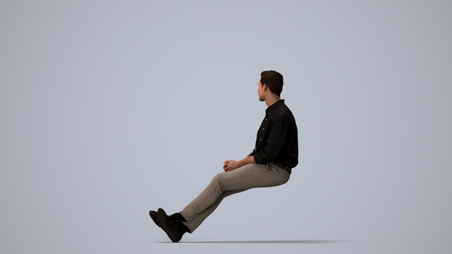 scanned 3D man casual sitting, photogrammetry people for Enscape and V-Ray, three-quarter view render