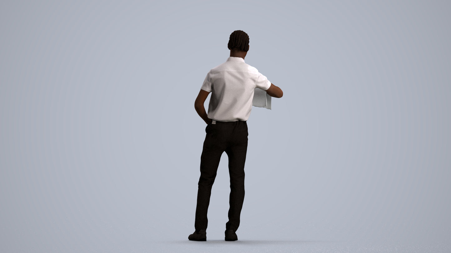 realistic 3D human boy hospitality, archviz people FBX OBJ for Blender, front view render