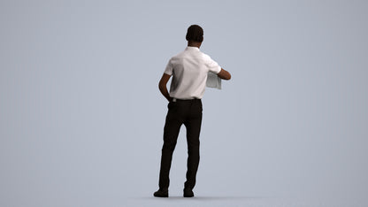 realistic 3D human boy hospitality, archviz people FBX OBJ for Blender, front view render