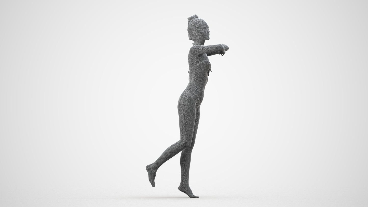 photogrammetry 3D woman pool, realistic human model archviz FBX, wireframe side view