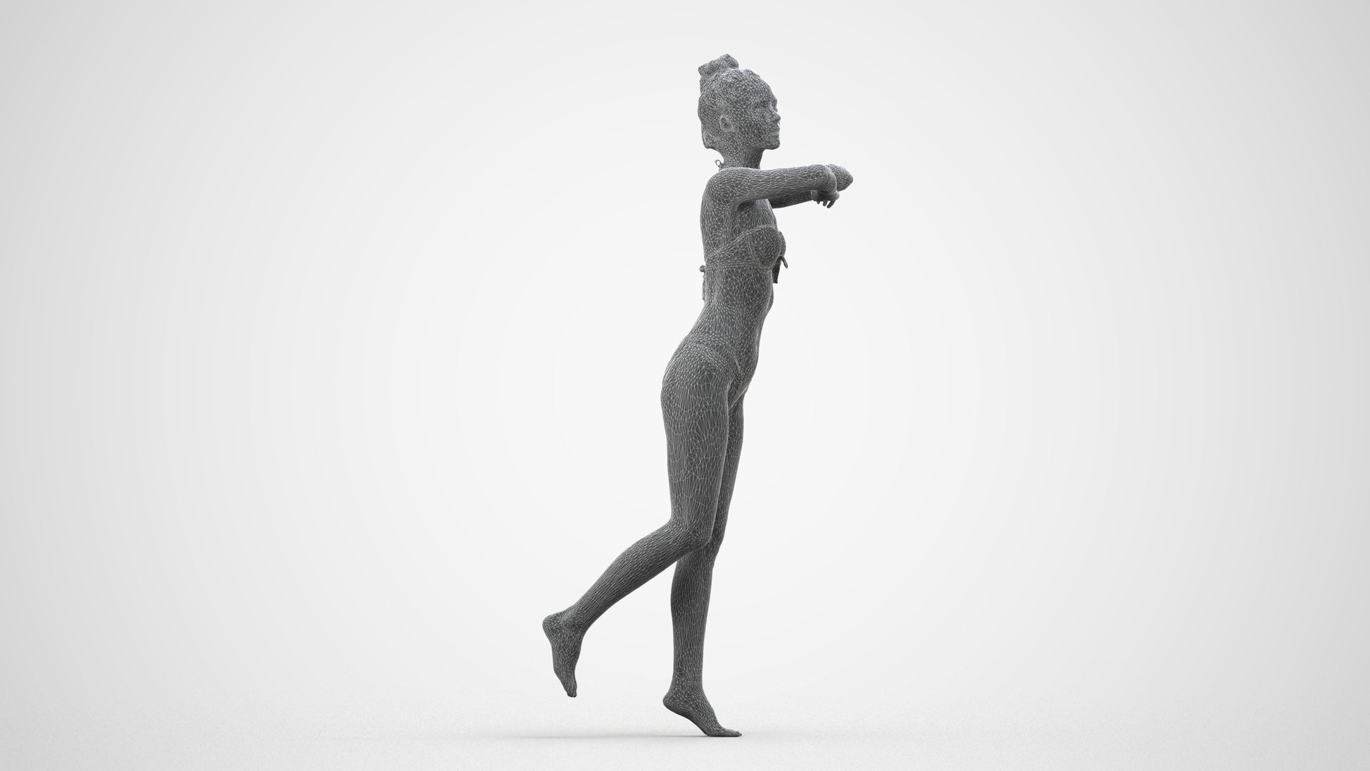photogrammetry 3D woman pool, realistic human model archviz FBX, wireframe side view