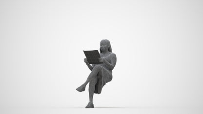realistic 3D human woman casual sitting, archviz people FBX OBJ for Blender, wireframe back view