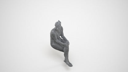 photogrammetry 3D woman casual sitting, realistic human model archviz FBX, wireframe three-quarter view