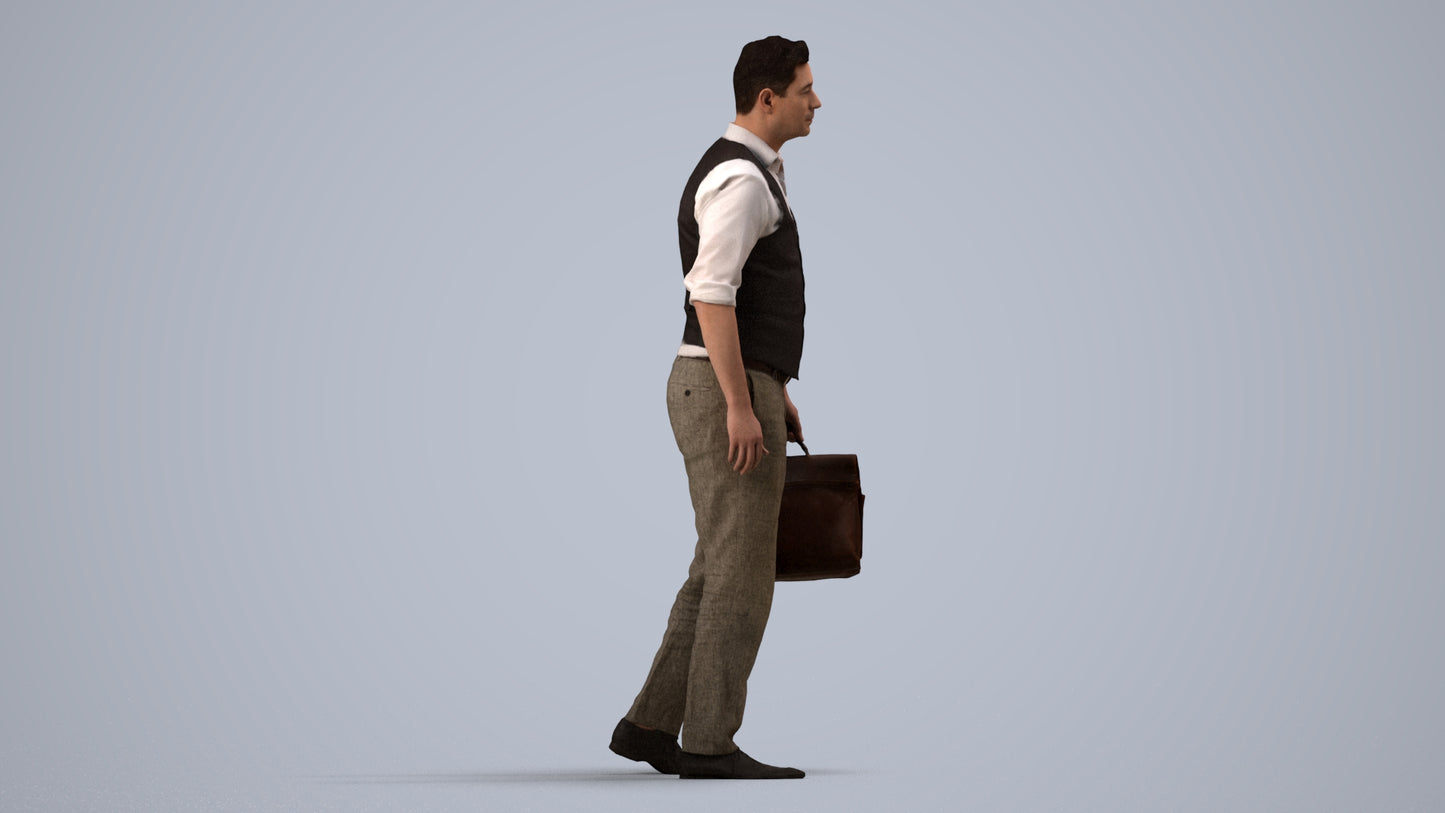 realistic 3D people man business walking, render-ready for V-Ray and Corona, FBX OBJ, side view render