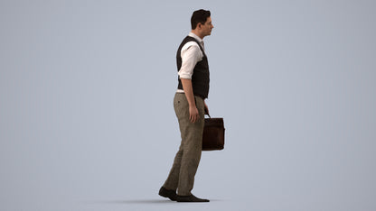 realistic 3D people man business walking, render-ready for V-Ray and Corona, FBX OBJ, side view render