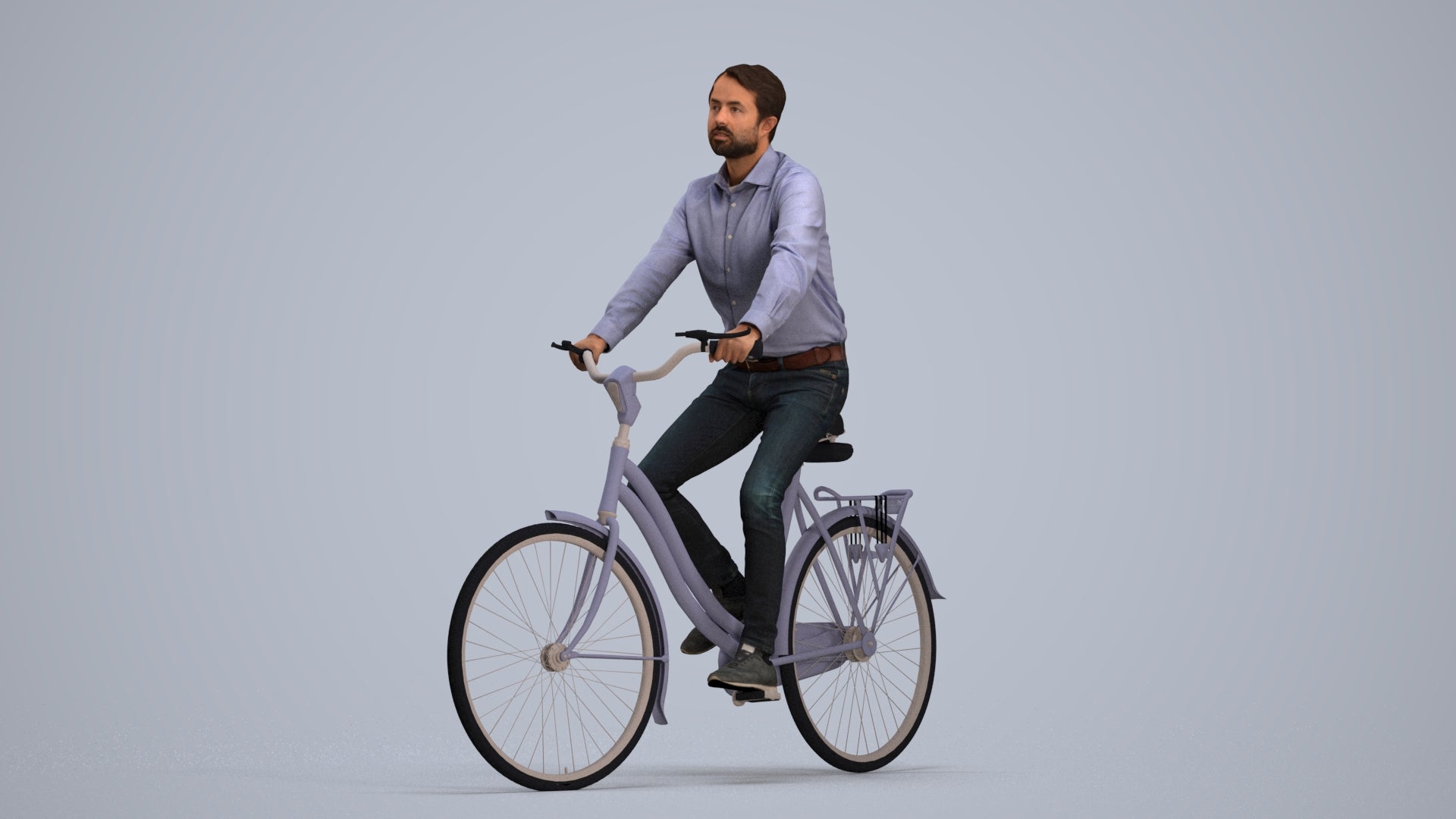 3D scanned man cycling business, photorealistic archviz people for Enscape and SketchUp, standing pose render