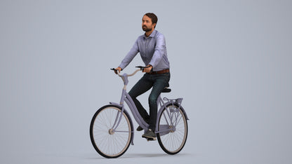 3D scanned man cycling business, photorealistic archviz people for Enscape and SketchUp, standing pose render