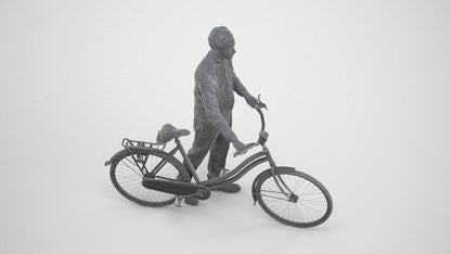 3D people model man casual cycling, scanned human for 3ds Max rendering, wireframe three-quarter view