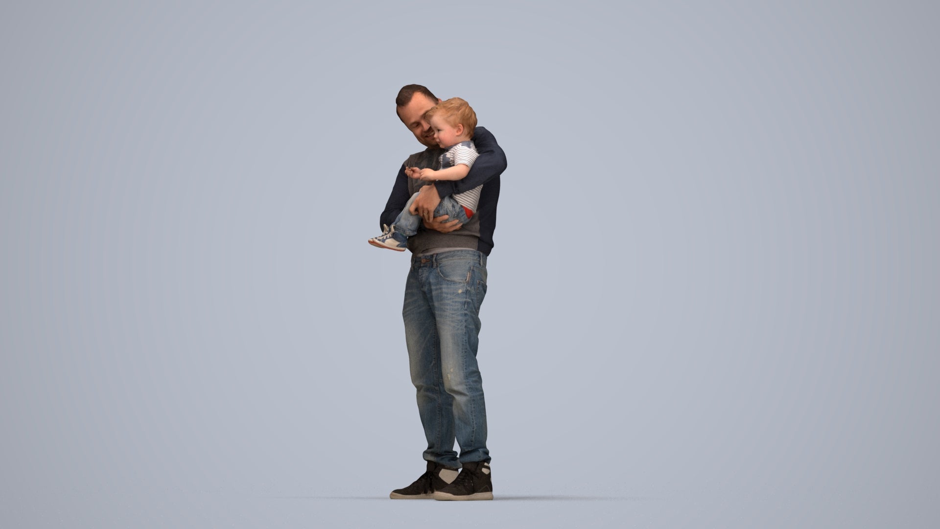 3D people model boy casual kids, scanned human for 3ds Max rendering, top-down view render