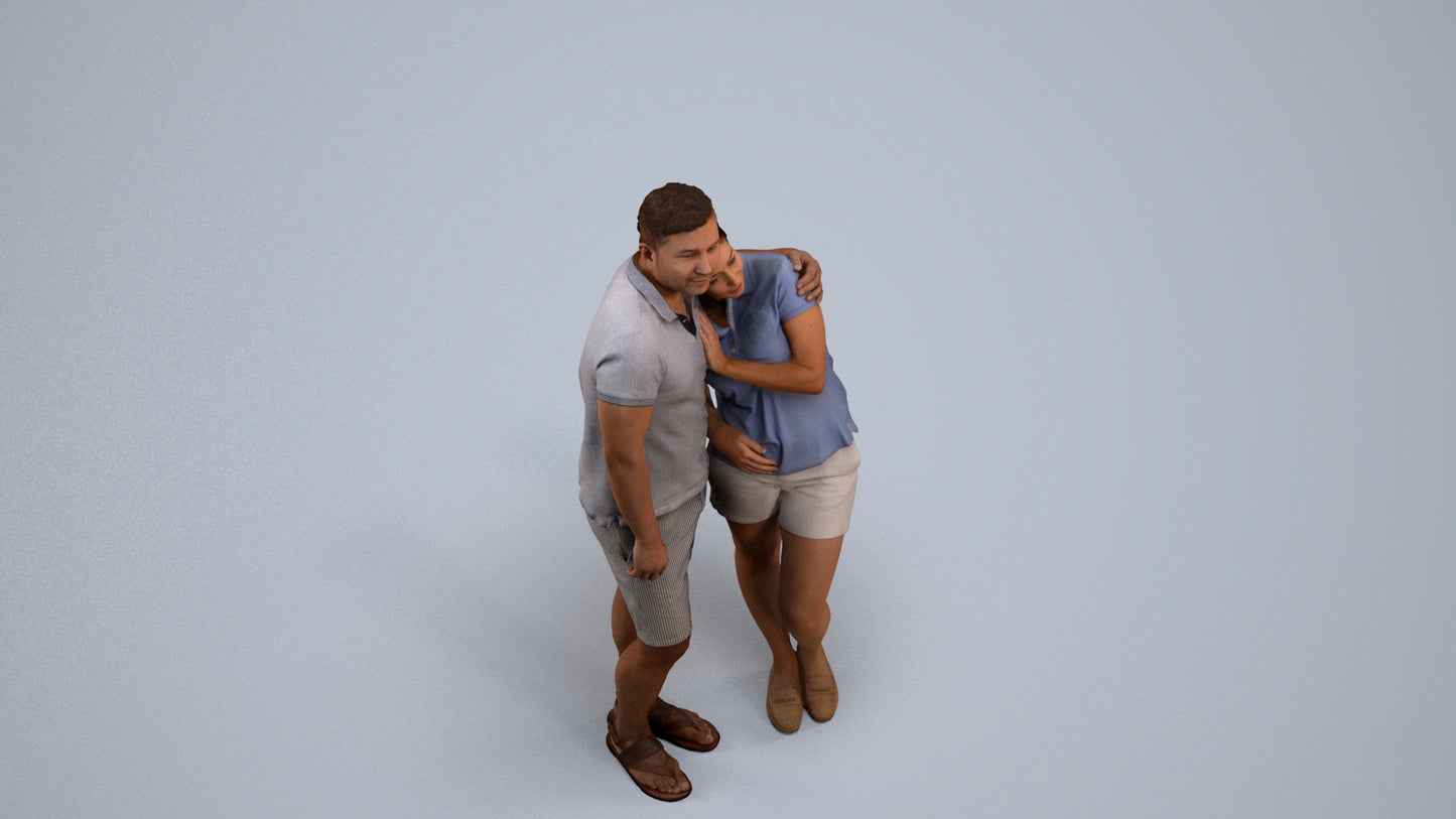realistic 3D woman casual couple, scanned archviz people for Blender and 3ds Max, back view render