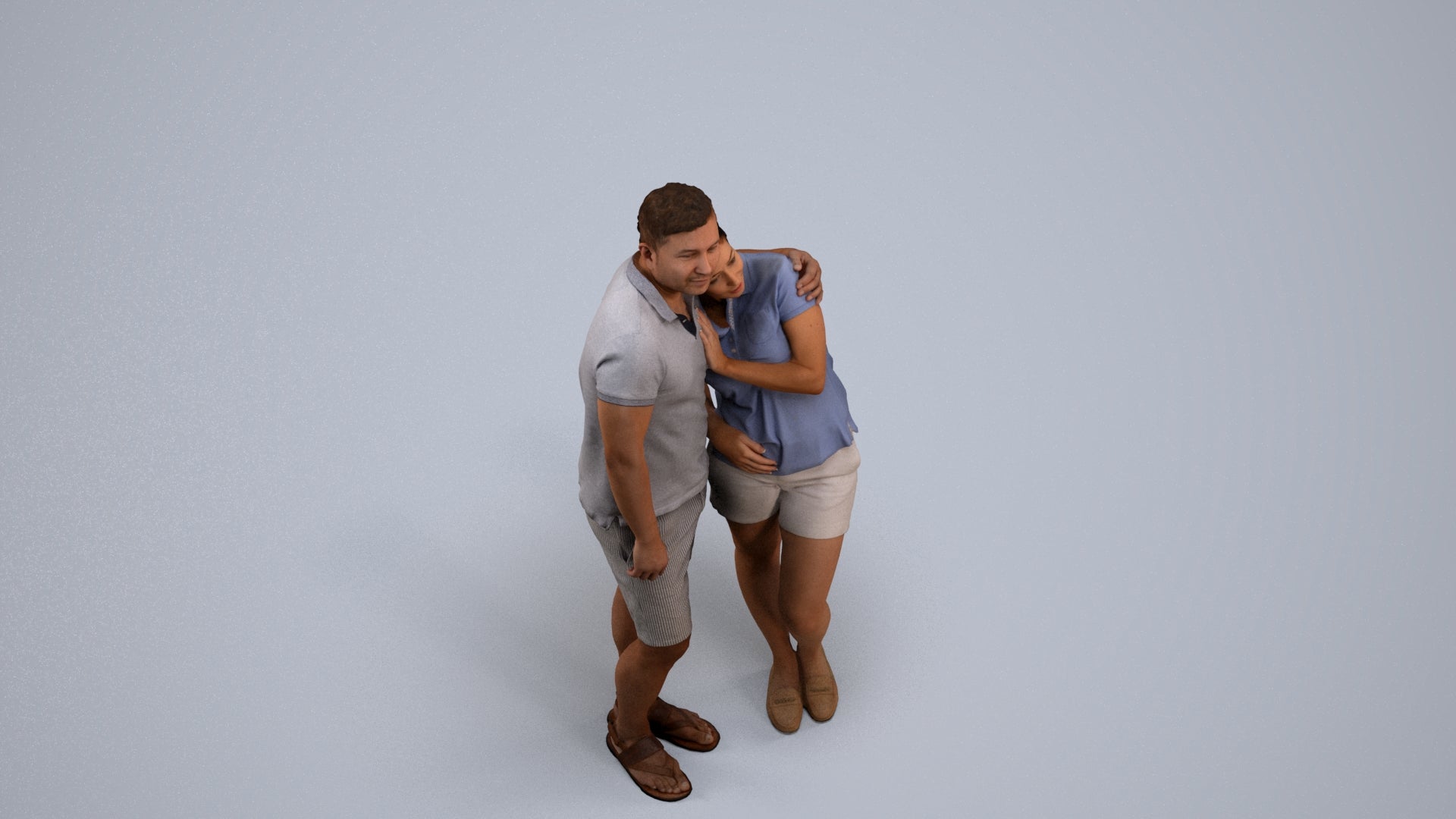 realistic 3D woman casual couple, scanned archviz people for Blender and 3ds Max, back view render