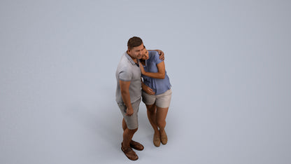 realistic 3D woman casual couple, scanned archviz people for Blender and 3ds Max, back view render