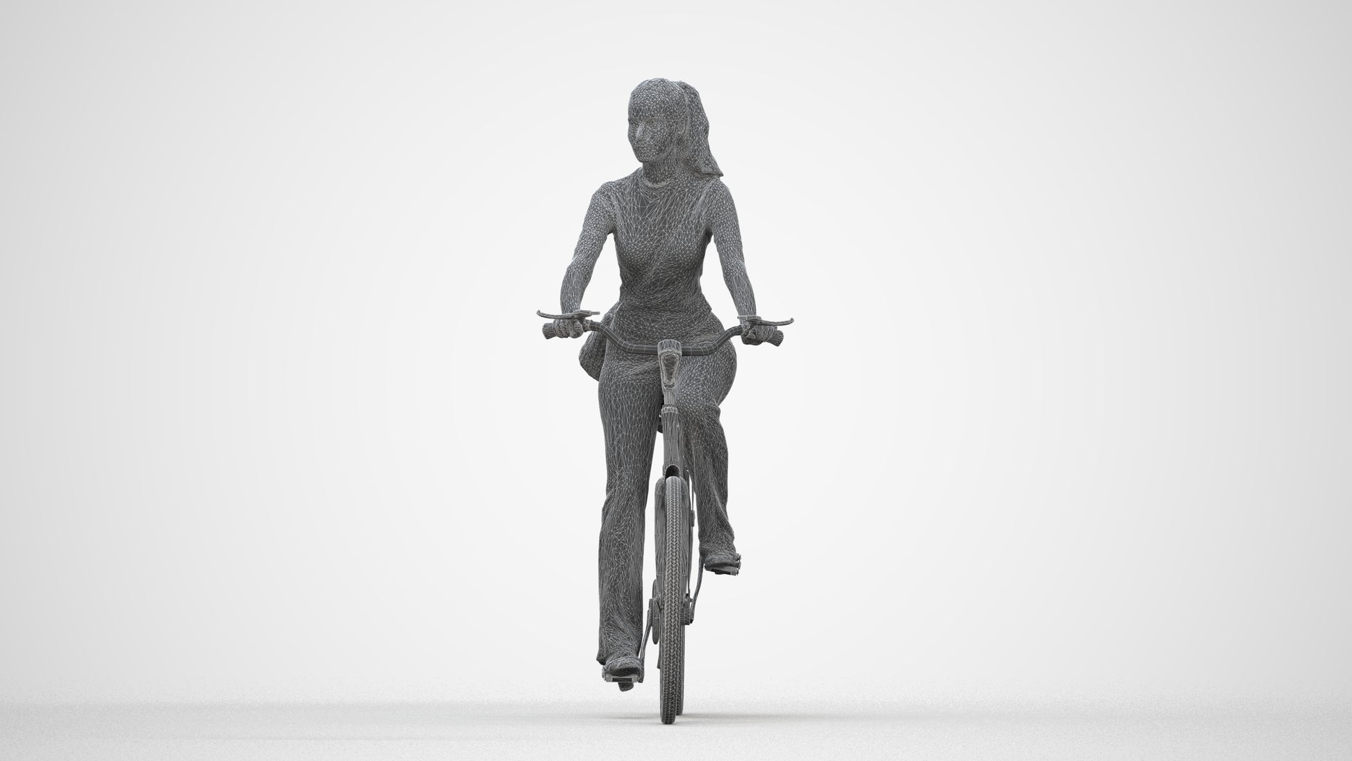 scanned 3D woman casual cycling, photogrammetry people for Enscape and V-Ray, wireframe back view