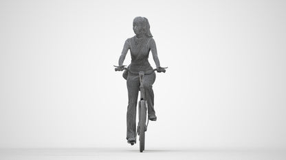 scanned 3D woman casual cycling, photogrammetry people for Enscape and V-Ray, wireframe back view