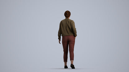 3D human model woman casual walking, photogrammetry scanned person for archviz, front view render