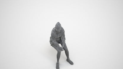 3D scanned woman sitting casual, photorealistic archviz people for Enscape and SketchUp, wireframe three-quarter view
