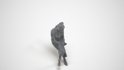 photogrammetry 3D woman formal sitting, realistic human model archviz FBX, wireframe three-quarter view