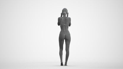 realistic 3D human woman bathroom, archviz people FBX OBJ for Blender, wireframe front view
