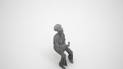 realistic 3D human woman casual sitting, archviz people FBX OBJ for Blender, wireframe three-quarter view