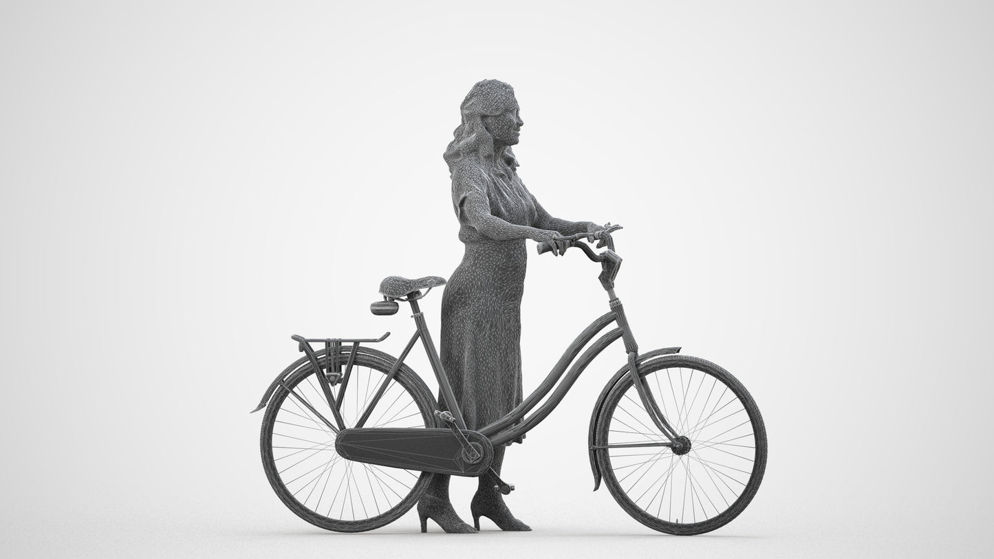 3D people model woman casual mix, scanned human for 3ds Max rendering, wireframe side view