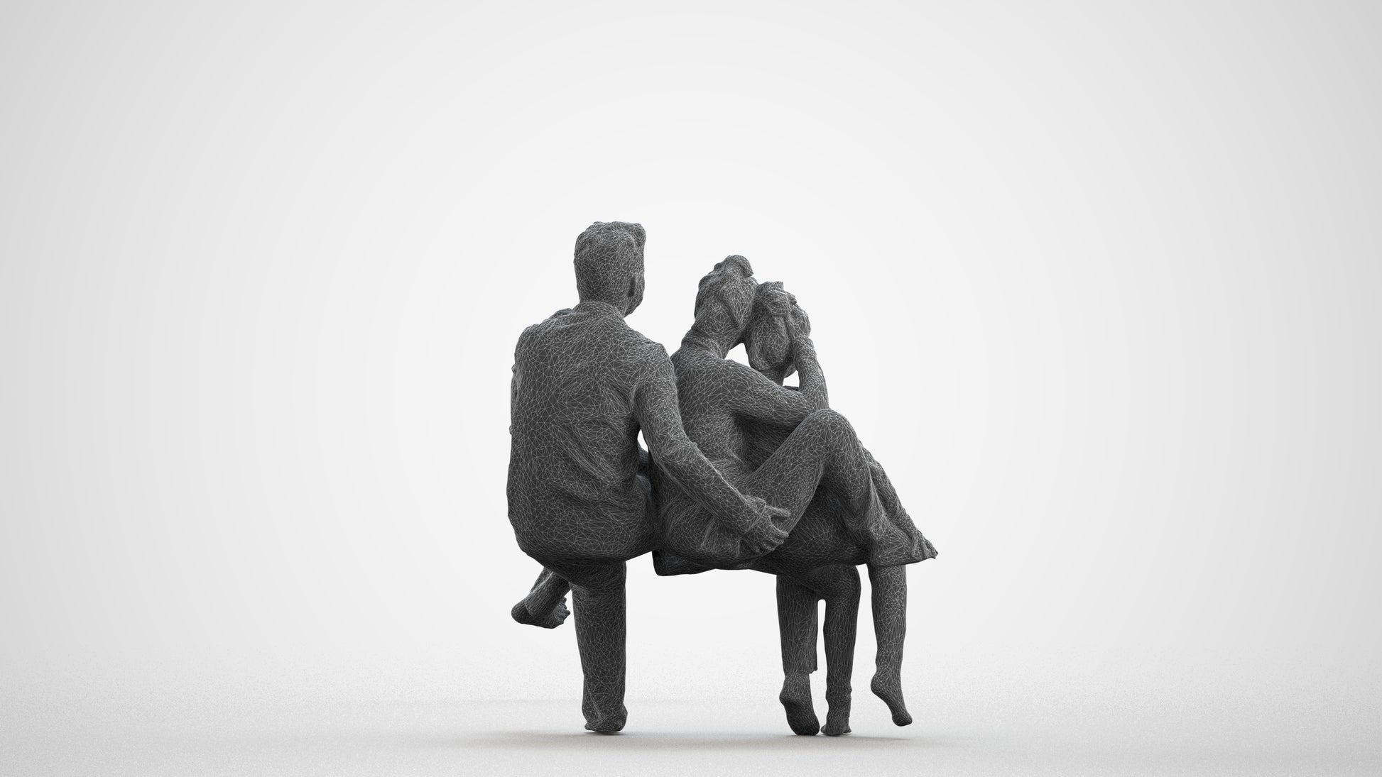 3D people model girl kids, scanned human for 3ds Max rendering, wireframe front view