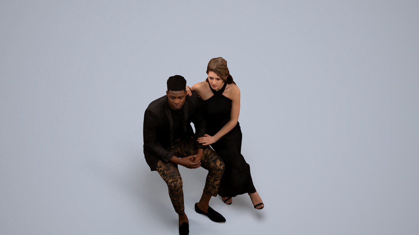 3D people model woman formal couple, scanned human for 3ds Max rendering, back view render
