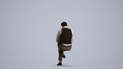photogrammetry 3D man business sitting, realistic human model archviz FBX, front view render